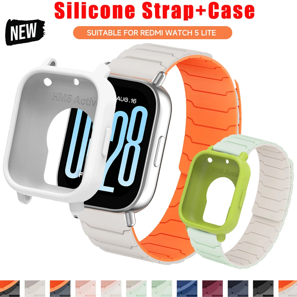 Schutzhülle + Silikonarmband für Xiaomi Redmi Watch 5 Active/5 Lite, vollständiger Bildschirm, TPU-Softshell und magnetisches Sportarmband
