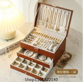 

Large Jewelry Storage Box Multi-Layer Organizer For Jewelry Necklace Earring Leather Jewellery Storage Packaging Display Boxes