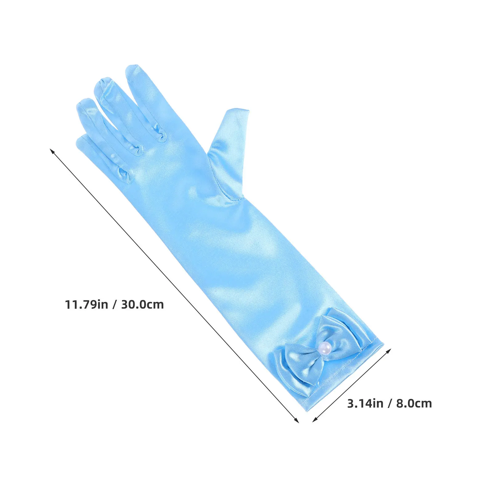 1Pair Flower Gloves Full Finger Bowknot Satin Long Dress Gloves Wedding Easter Halloween Pageant Ball Opera Light Blue