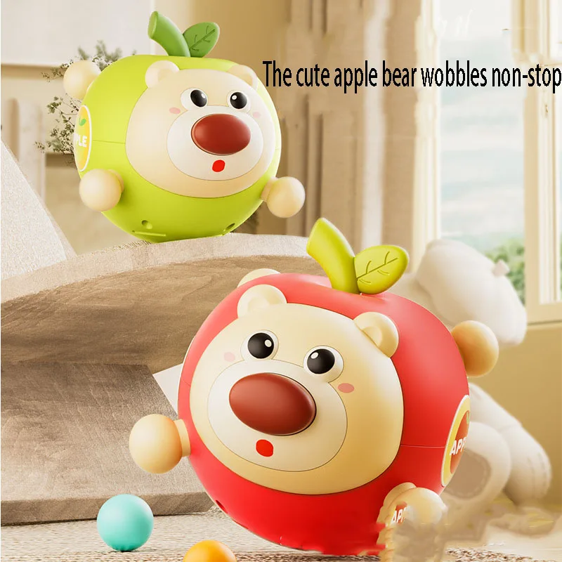 

Apple Rattle Wobbler Toy For Baby Bear Shaped Teether Silicone Wobble Ringer Bell Sound Sensory Educational Infant