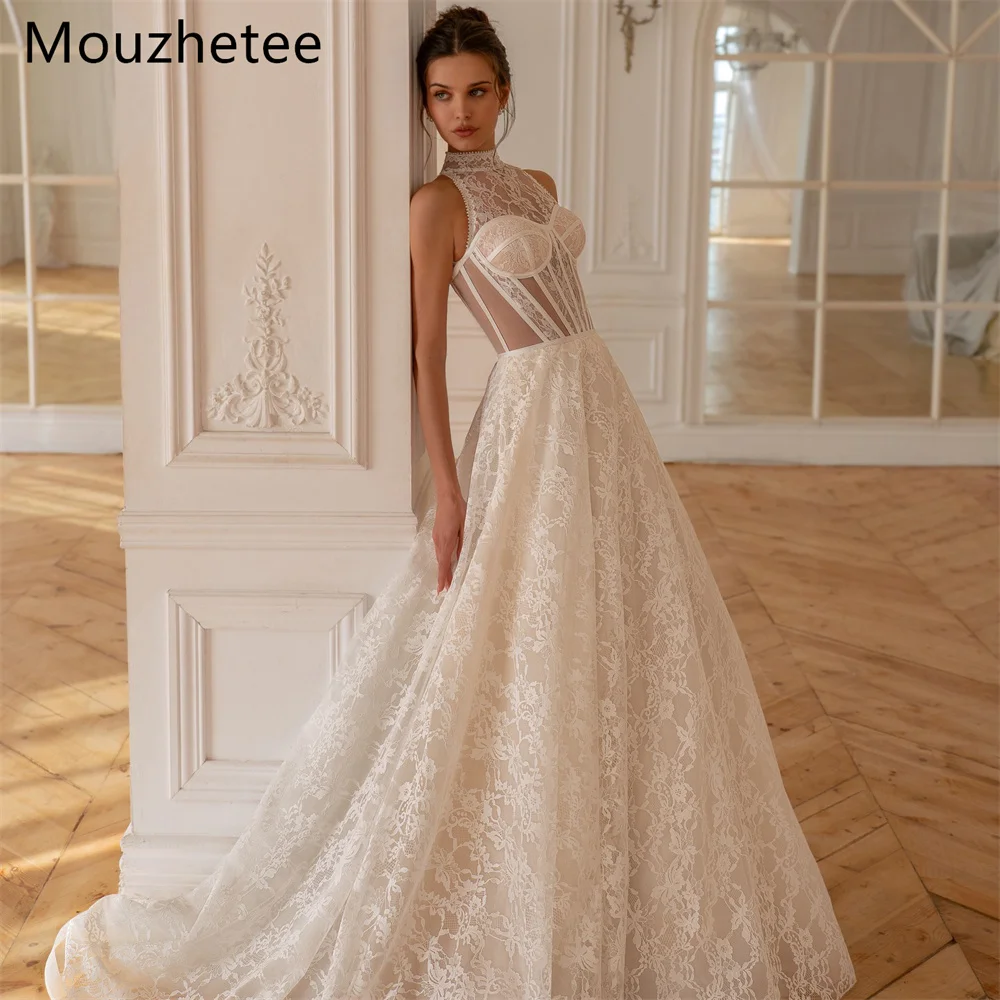 

Mouzhetee A-Line Lace O-Neck Elegant Wedding Dresses Preals Sleeveless Long Brides Gown Custom Made 2025
