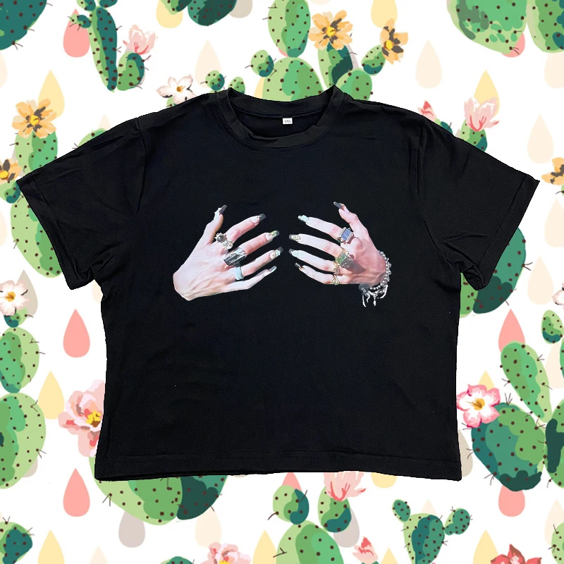 Koszulka damska streetwear, uniwersalna, klasyczna, vintage, z kreatywnym nadrukiem ręcznie robionym, typu baby tee, Y2k, Harajuku, punk, dopasowana, seksowna, crop top