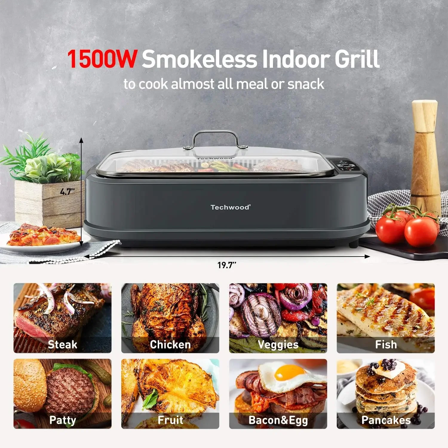 Smokeless Grill, 1500W Electric BBQ Grill with Temperature Control, Korean Grill Removable Grill & Griddle Plate