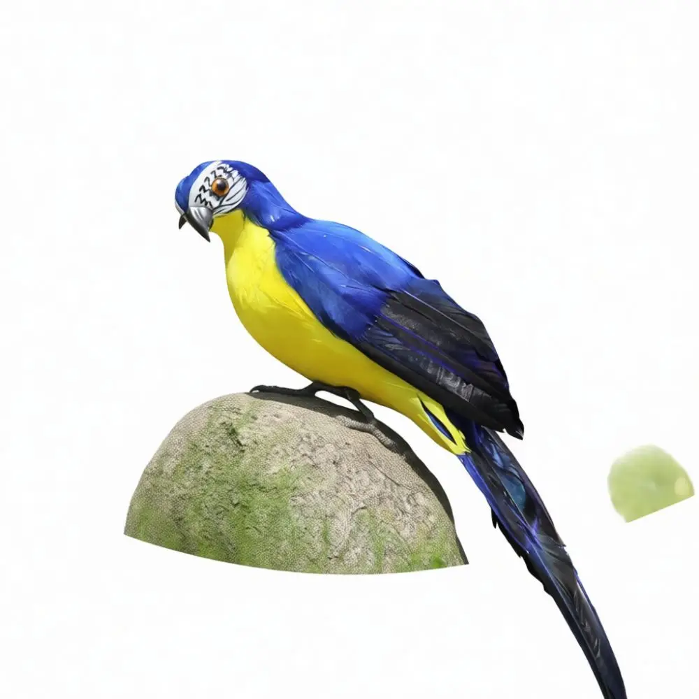 Realistic Macaw Parrot Ornament Artificial Feather Bird Sculpture Vivid Figurine For Tropical Theme Home Garden