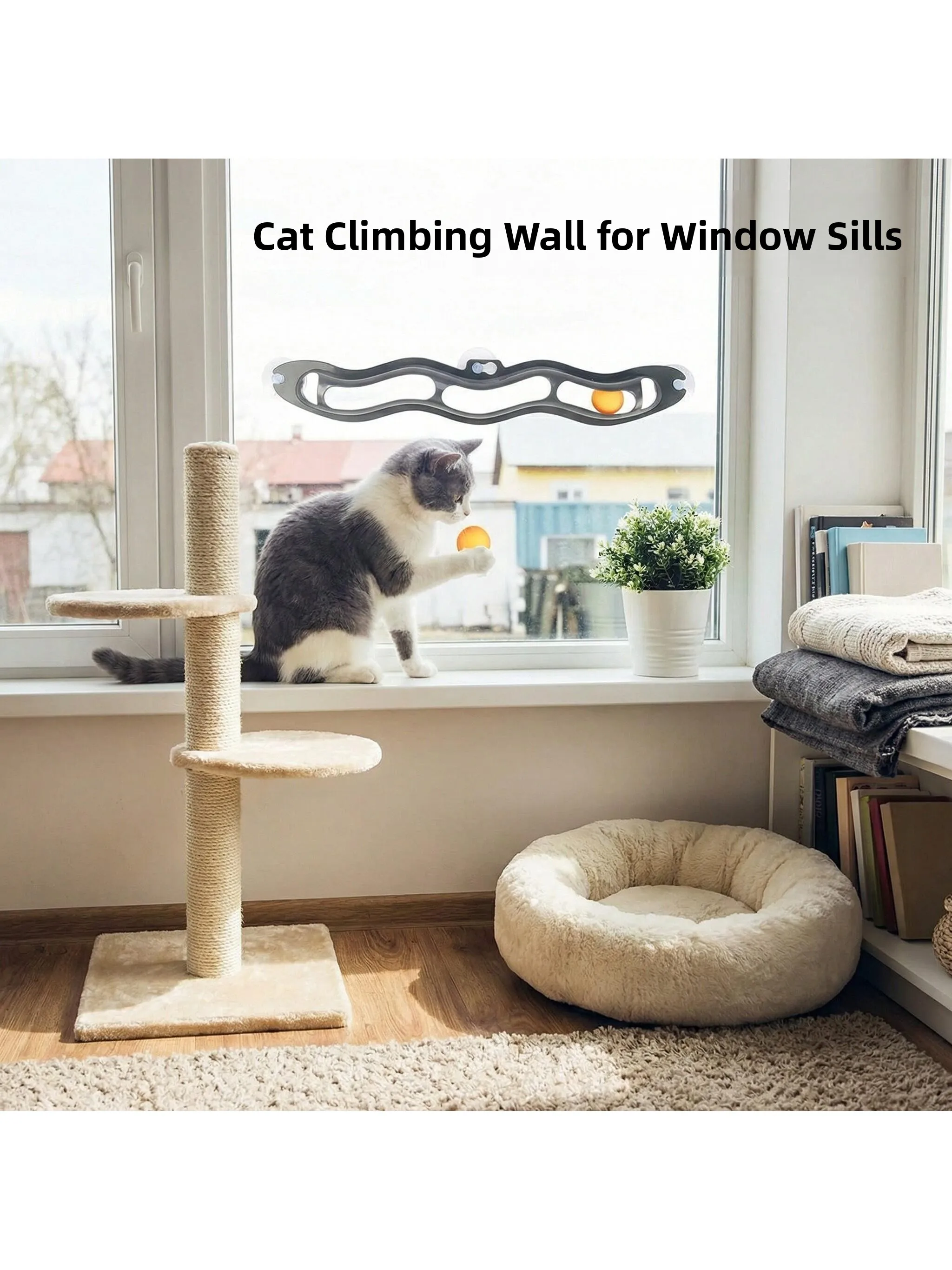 

Новая интерактивная игрушка-трасса для кошек в форме волны с мячиком, настенная/на оконный подоконник, доска для царапания, без бренда, зоотовары