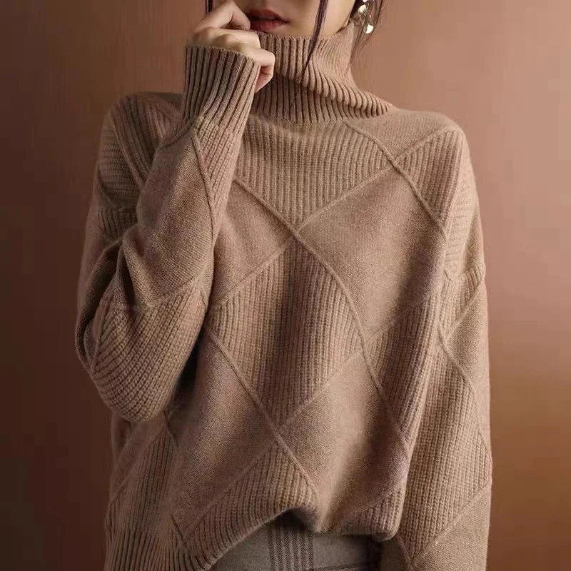 Herbst Und Winter High Neck Pullover Diamant Wolle Pullover Faul Stil Basis Shirt Für Frauen Jumper Top W691