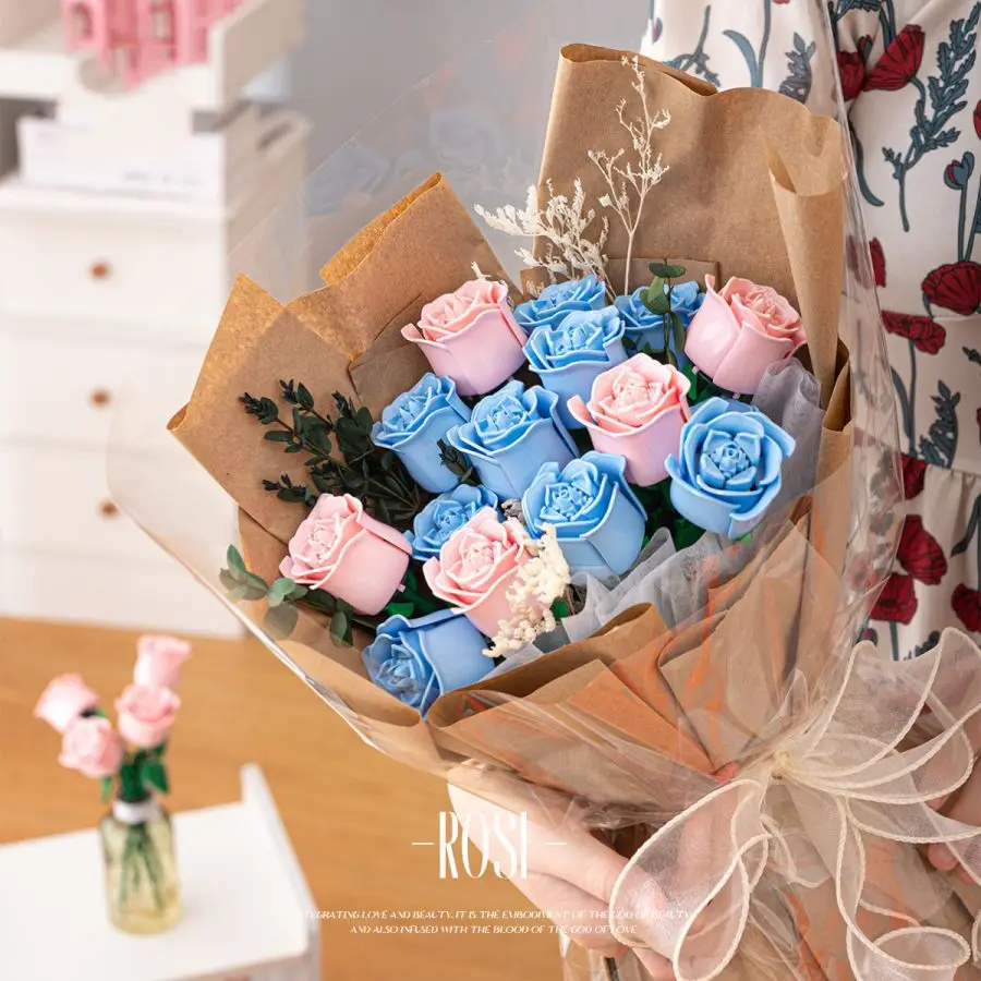 Eternal Rose Couple 3D Model Red/Pink/Blue Rose Bouquet Love Gift Home Decoration DIY Mother's Day Birthday R Gift