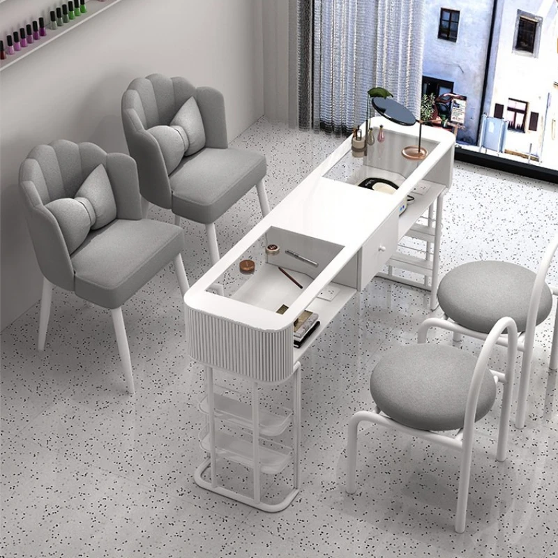 white glass manicure table minimalist elegant light luxury nail desk modern table manucure pro specialty commercial furniture