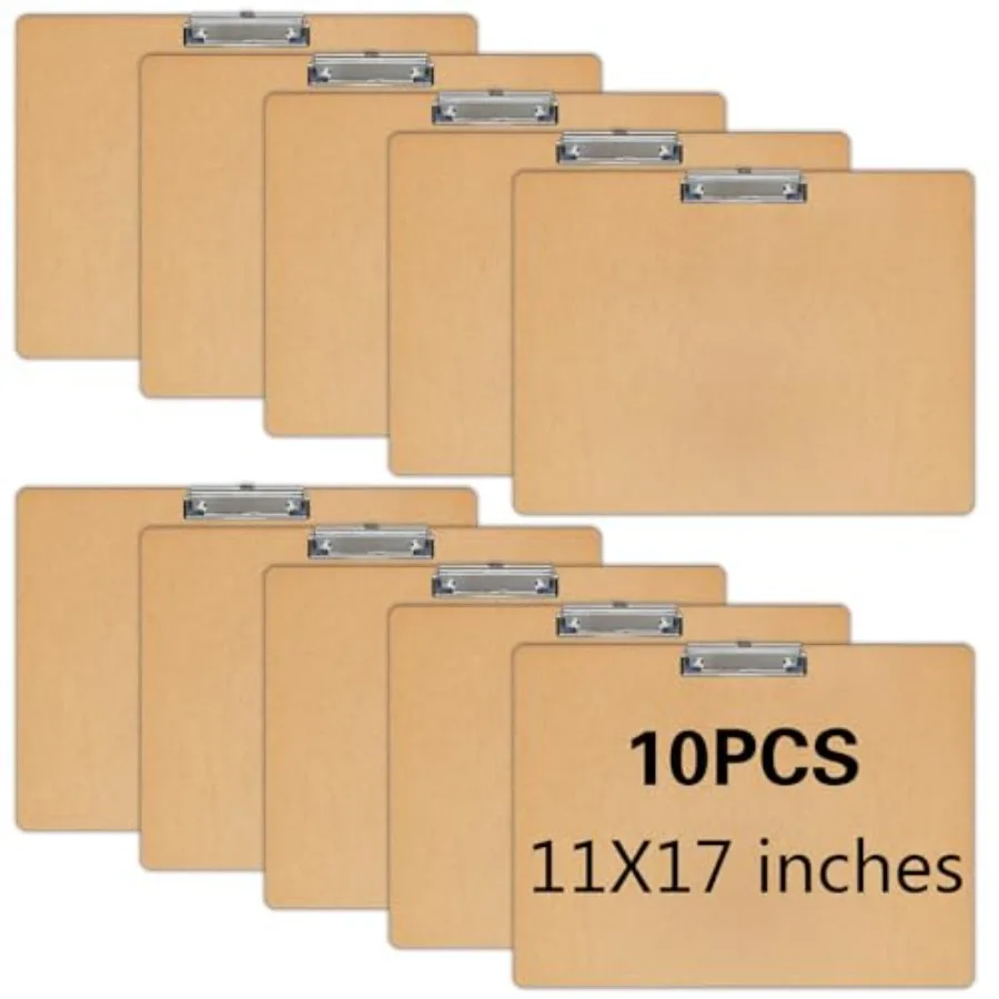 

10 PCS Extra Large 11x17 Clipboard, Wood Cleats with Low Profile Clips for Drawing, Sketching, and Art Boards, Horizontal Wood