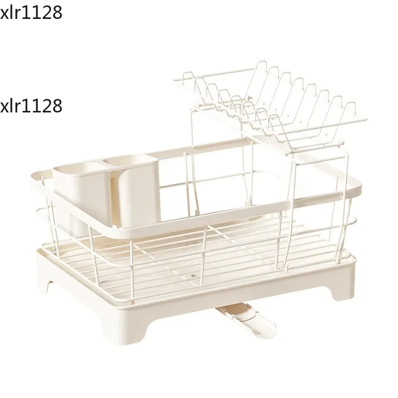 

Double Layer Kitchen Dish Drying Rack Carbon Steel Bowl Plate Drainer with Utensil Holder
