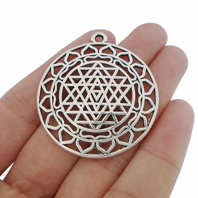 6 x Tibetan Silver Large Sri Yantra Meditation Round Charms Pendant for DIY Necklaces Jewelry Making Finding Accessories 44x40mm