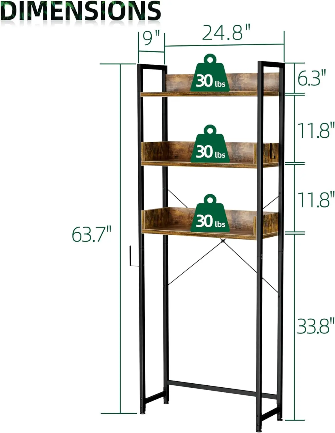 Over-The-Toilet Storage 3 Tier Bathroom Organizer Shelf Freestanding Space Saver with Toilet Paper Holder Multifunctional