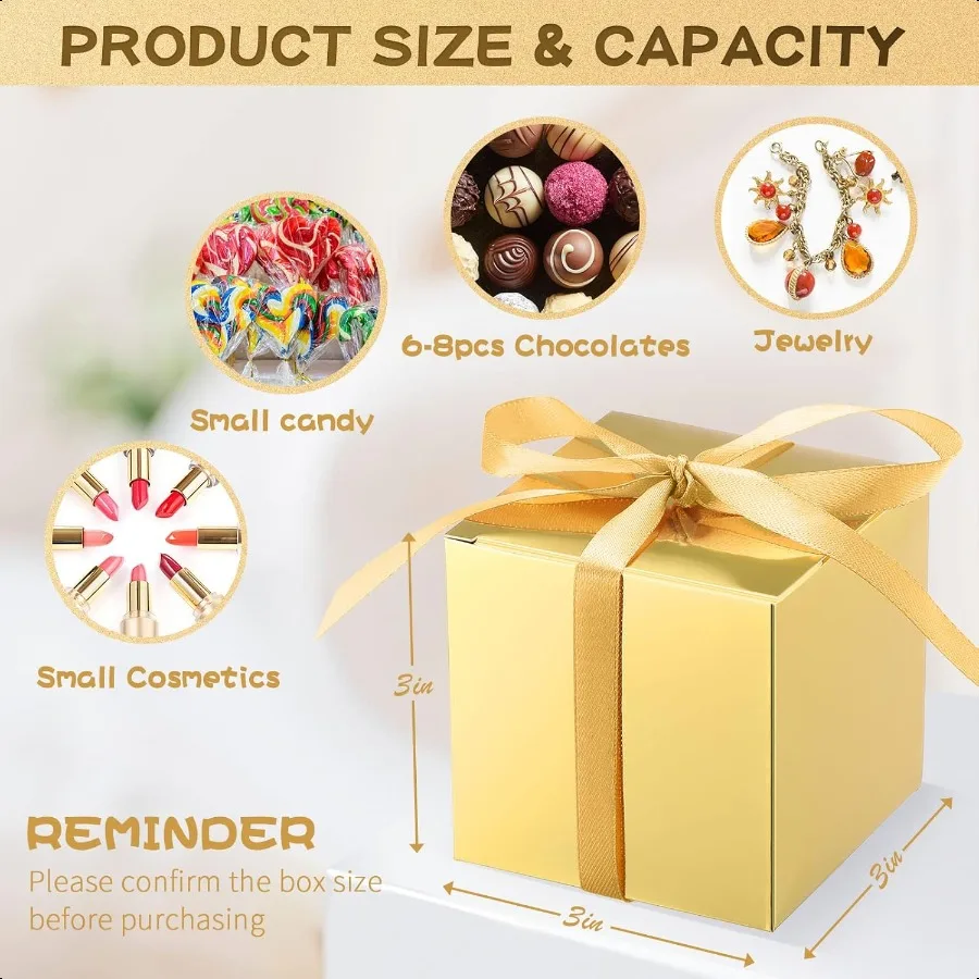 200 Pcs Small Gift Boxes 3 x 3 x 3 Inches Kraft Gold