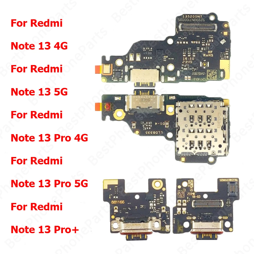 

Charge Board For Xiaomi Redmi Note 13 Pro Plus 13Pro 4G Note13 5G Charging Port Usb Connector With SIM Reader Pcb Dock Plate