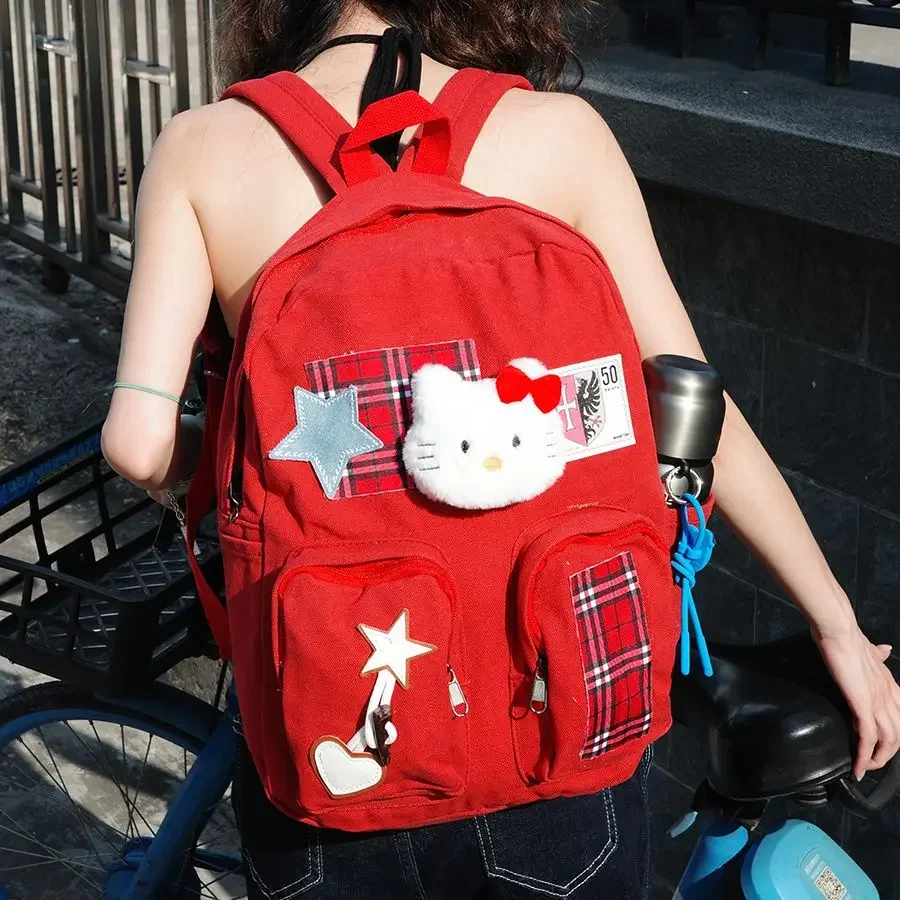 Sanrio hello kitty New Cute Backpack girl Fashion Schoolbag Junior High School Backpack Canvas Shoulder Bag Handbag