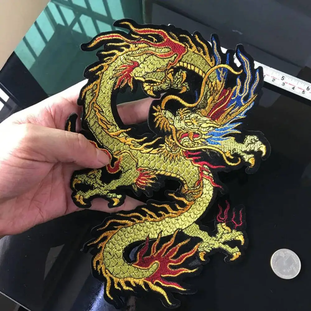 Fine Gold Embroidery Chinese Dragon Patches For Clothing Iron On Sticker Patches Sewing Accessories Clothes Jeans Decoration