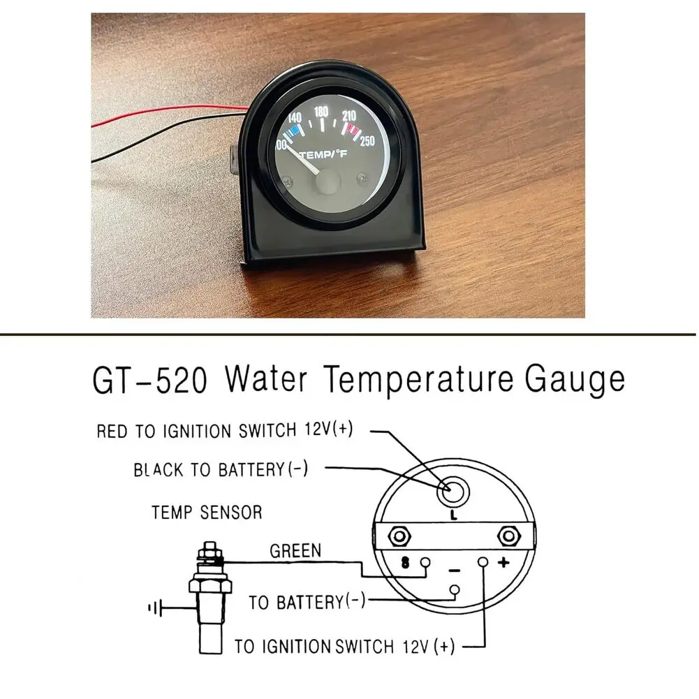 2 Inches 52 Millimetres 52mm Temp Gauge Aftermarket Water Temp Gauge Gauge Sensor 100-250 F Range Easy Installation