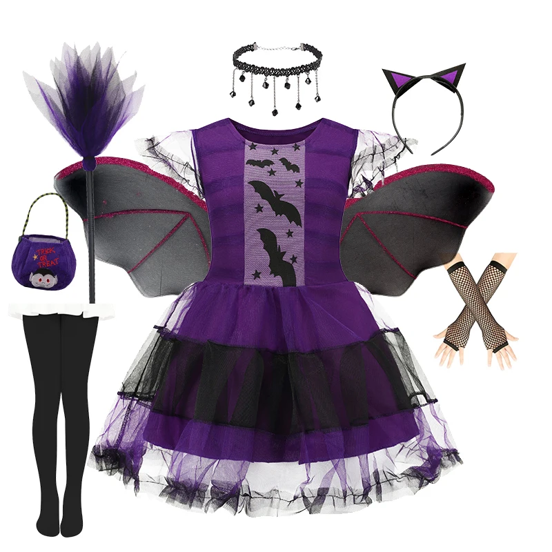 

Halloween Costume for Girls Dress Scarlet Witch Vampire Devil Ghost Carnival Party Dress Up Spider Web Suit Kids Cosplay Clothes