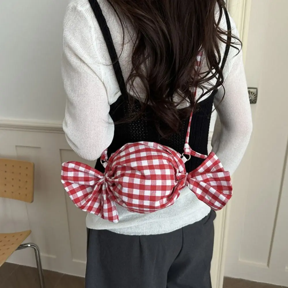 Sweet Candy Bag Casual Cloth Candy Bag Cute Sweet Printed Shoulder Bag Large Capacity Grid Red Plaid Crossbody Bag Vacation