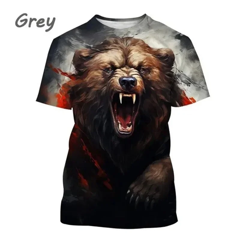 

Summer Casual Street Cool Bear 3D Printed Men's Short Sleeved T-shirt with Animal Pattern Round Neck Breathable Plus Size Top