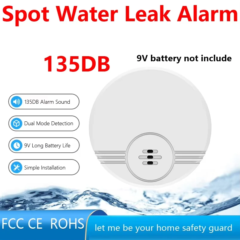 Water Leak Detector 130dB Alarm Water Sensor Alert Monitoring of Leak and Drip Security Home Alarm for Kitchen Bathroom Basemen