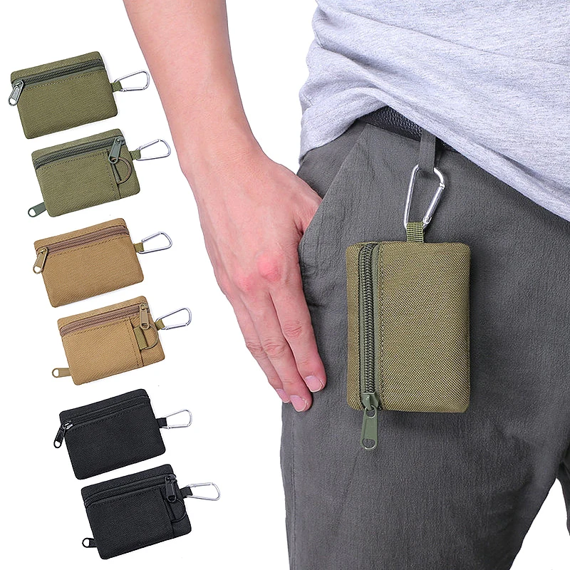 

1PC Tactical Wallet EDC Molle Pouch Zipper Pack Multifunctional Bag Travel Belt Bag Tactical Purse Coin Purse With Carabiner