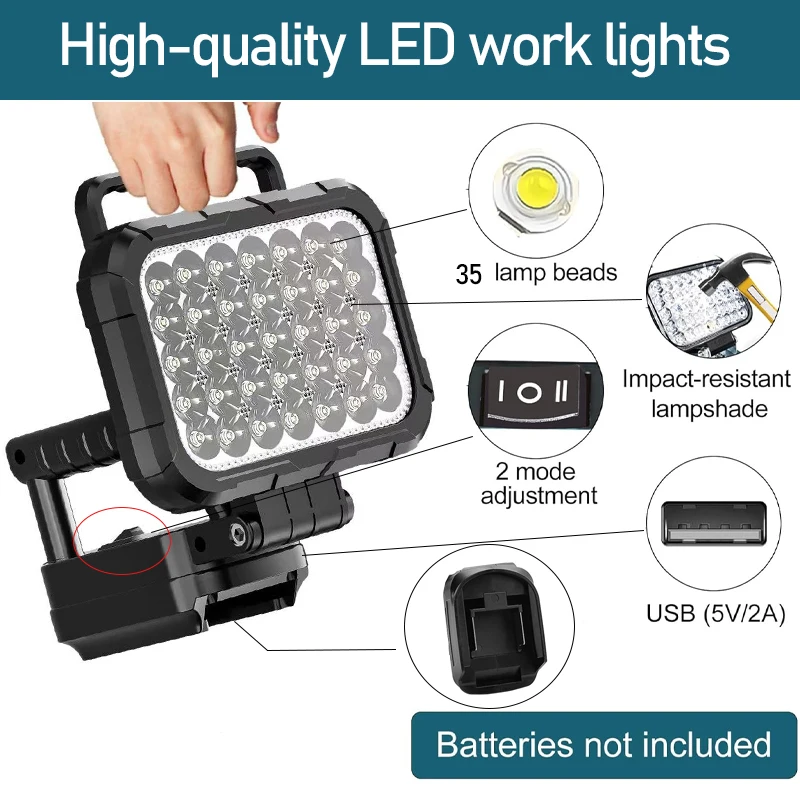 Portable Work Light For Makita 14.4-20V Lithium Battery 3600LM Floodlight LED Lights Outdoor Emergency Lighting Flashlight