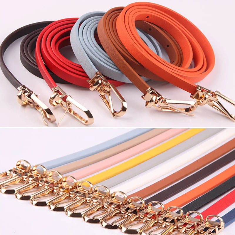 Adjustable Women Belts PU Leather Candy Color Thin Skinny Sweet Elegant Waistbands Pin Buckle New Fashion Girls Dress Decoration