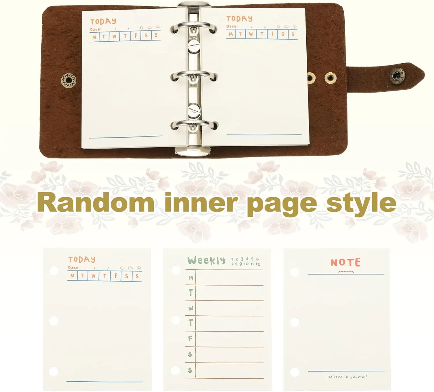 Jurnal Kulit Mini Baru, 2 Buah Binder Notebook Isi Ulang 3 Ring, Planner Loose Leaf untuk Bisnis, Kantor, Belajar, Menulis dengan Kancing