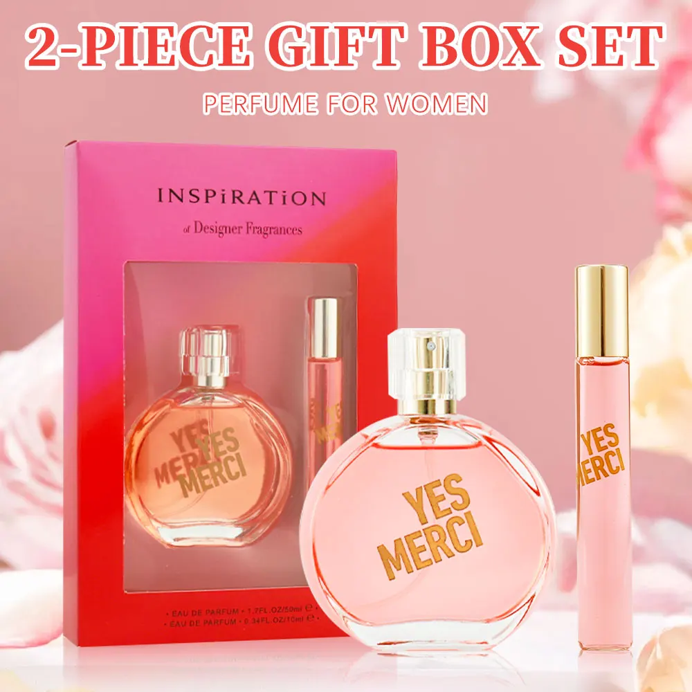 Eau de Parfum Spray Coffret Set Gift for Women YES MERCI 1.7 Oz and 0.34 oz EDP Set Women's Fragrance Sets Long Lasting