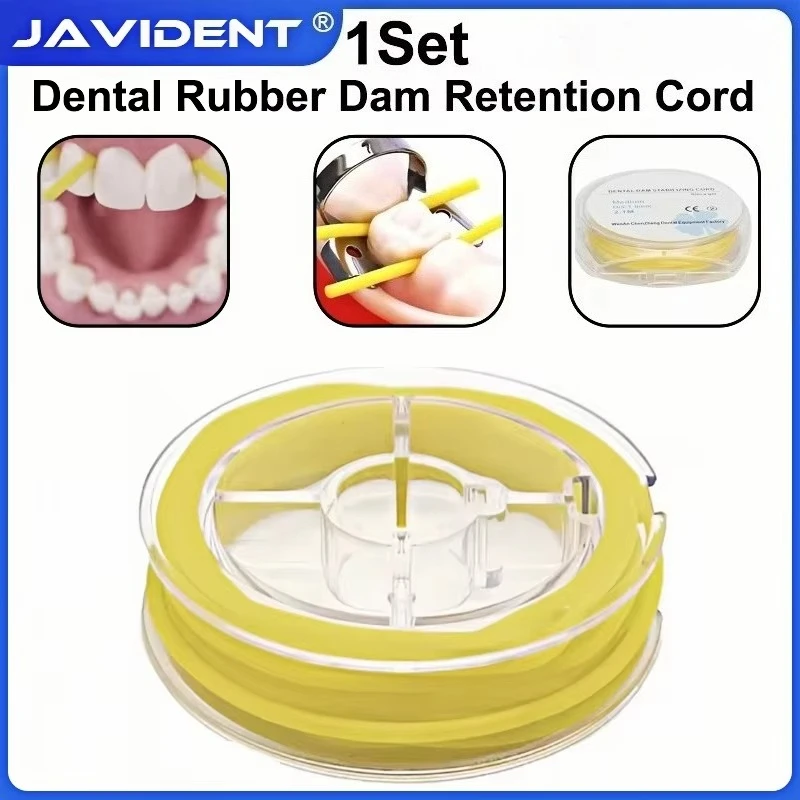 Dental Rubber Dam Stabilizing Cord Medium Size Dia 1.8mm Wedges Line Clamps Sheets Elastic 2.1 Meter Yellow