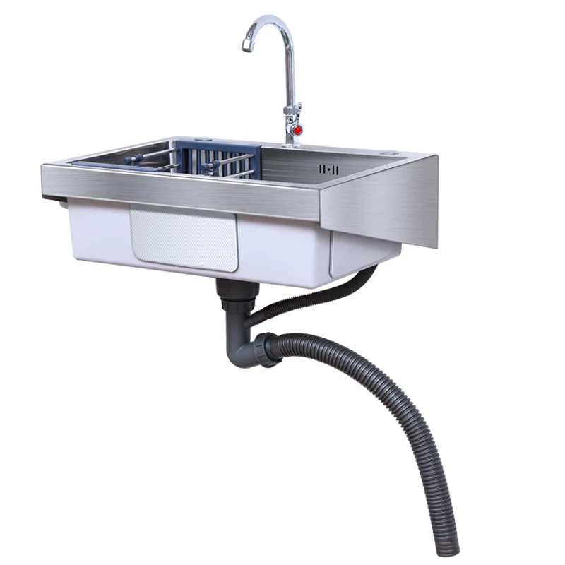 

Stainless steel sink wall-mounted vegetable basin kitchen household dishwasher wall-mounted sink handmade sink with bracket