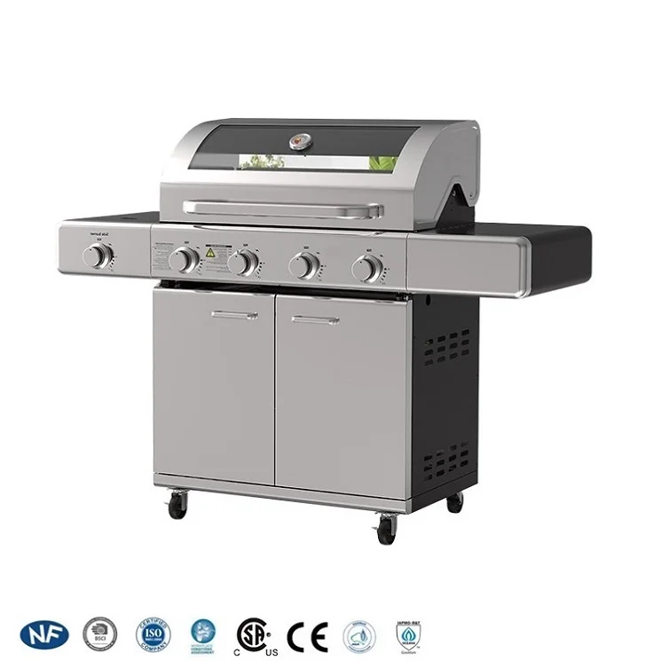 Hot Sale Professional Silver Outdoor Baking Oven Barbecue A Bbq Gas Grill With Trolley