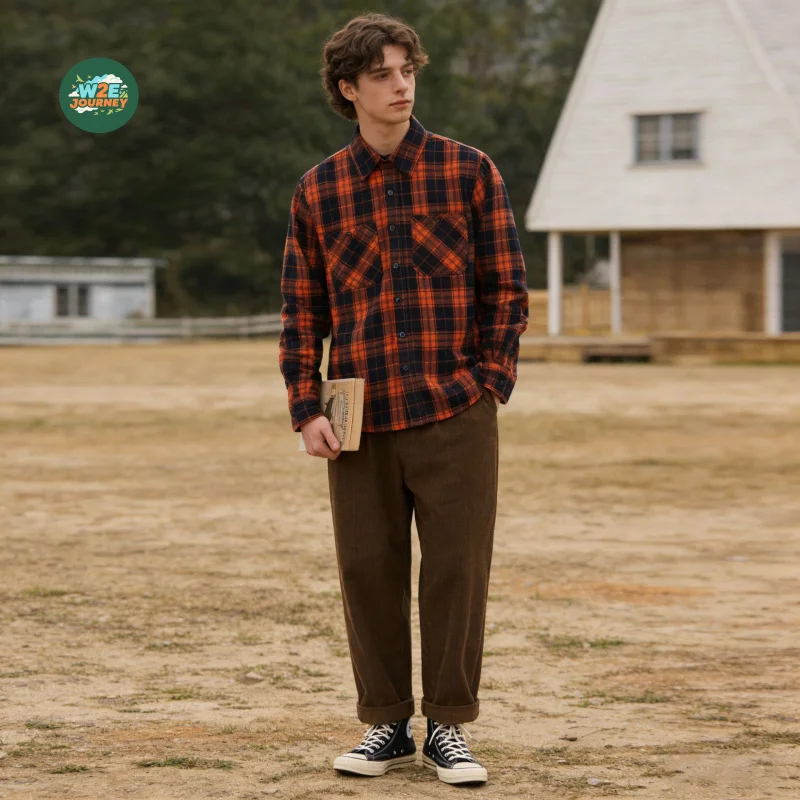 W2EJOURNEY EU US Size Luxury Quality Work Shirt Outdoor Wear Autumn Winter Casual Heavyweight Long Sleeve Plaid Shirt