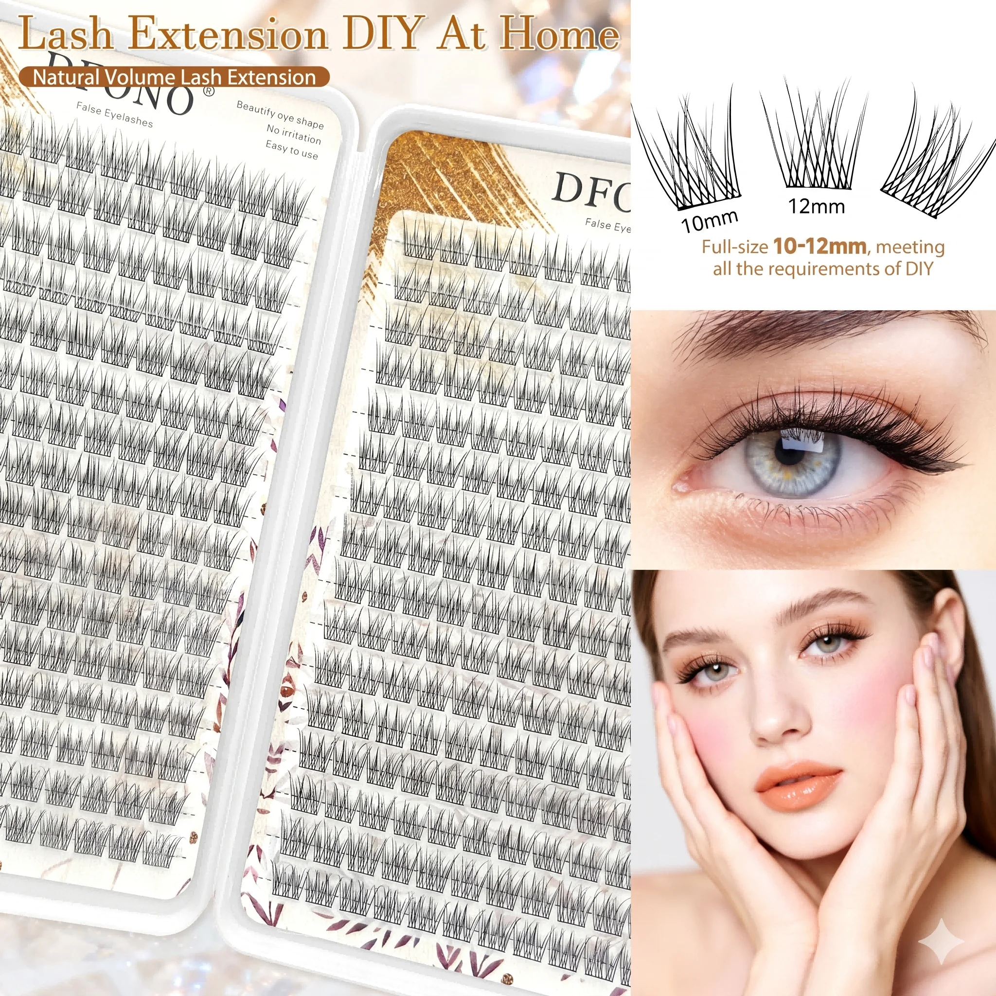 Dreifache Fishtail-Wimpernbüschel 10-12mm C-Curl Natürliches Volumen DIY Wimpernverlängerungs-Set Koreanische Anime-Wimpern