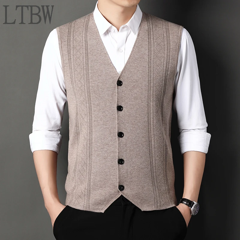 

Autumn and Winter New Knitted Cardigan Tank Top Vest Fashion Men's Pure Cotton Daily Work Coat Knitted Sweater