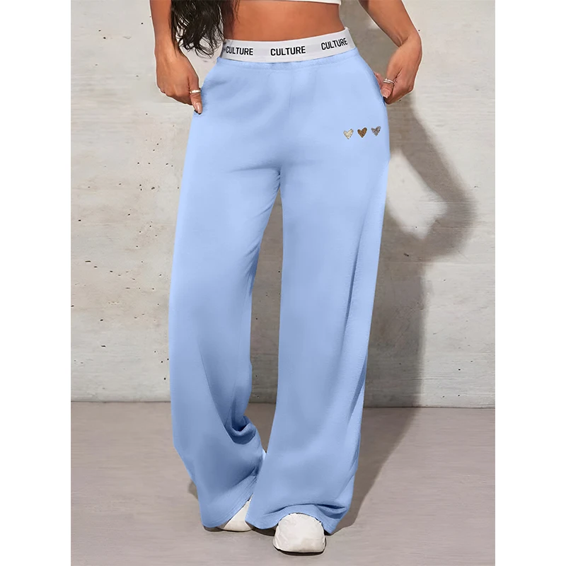 Women\'s Love Printed Trousers Simple Casual Autumn and Winter Women\'s Wide Leg Pants Loose and Comfort Female Clothing