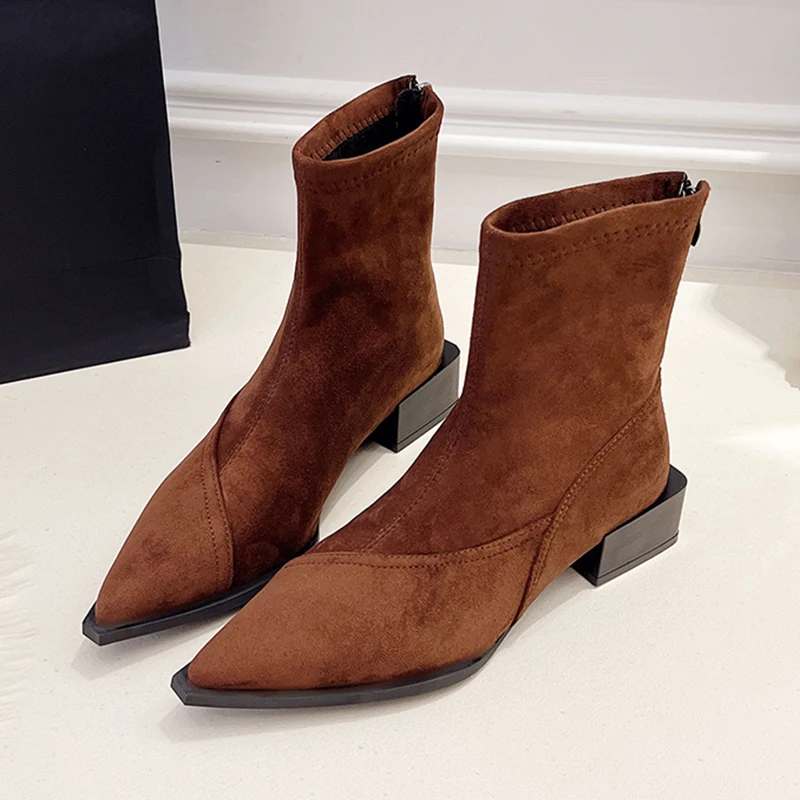

Женские модные ботинки с острым носком, уютные замшевые ботильоны на высоком каблуке, элегантные женские зимние ботинки, женские зимние ботинки 2025 года, теплые женские ботинки