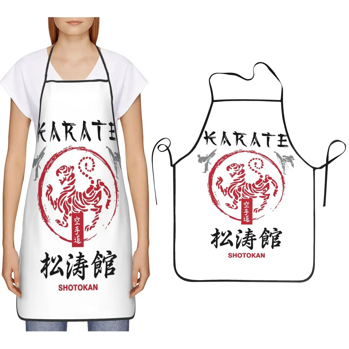 Shotokan Karate Symbol und Kanji, weißer Text, Schürze, Kochschürze, zum Kochen, Backen, Tablier-Lätzchen, zum Reinigen der Küche, für Damen und Herren