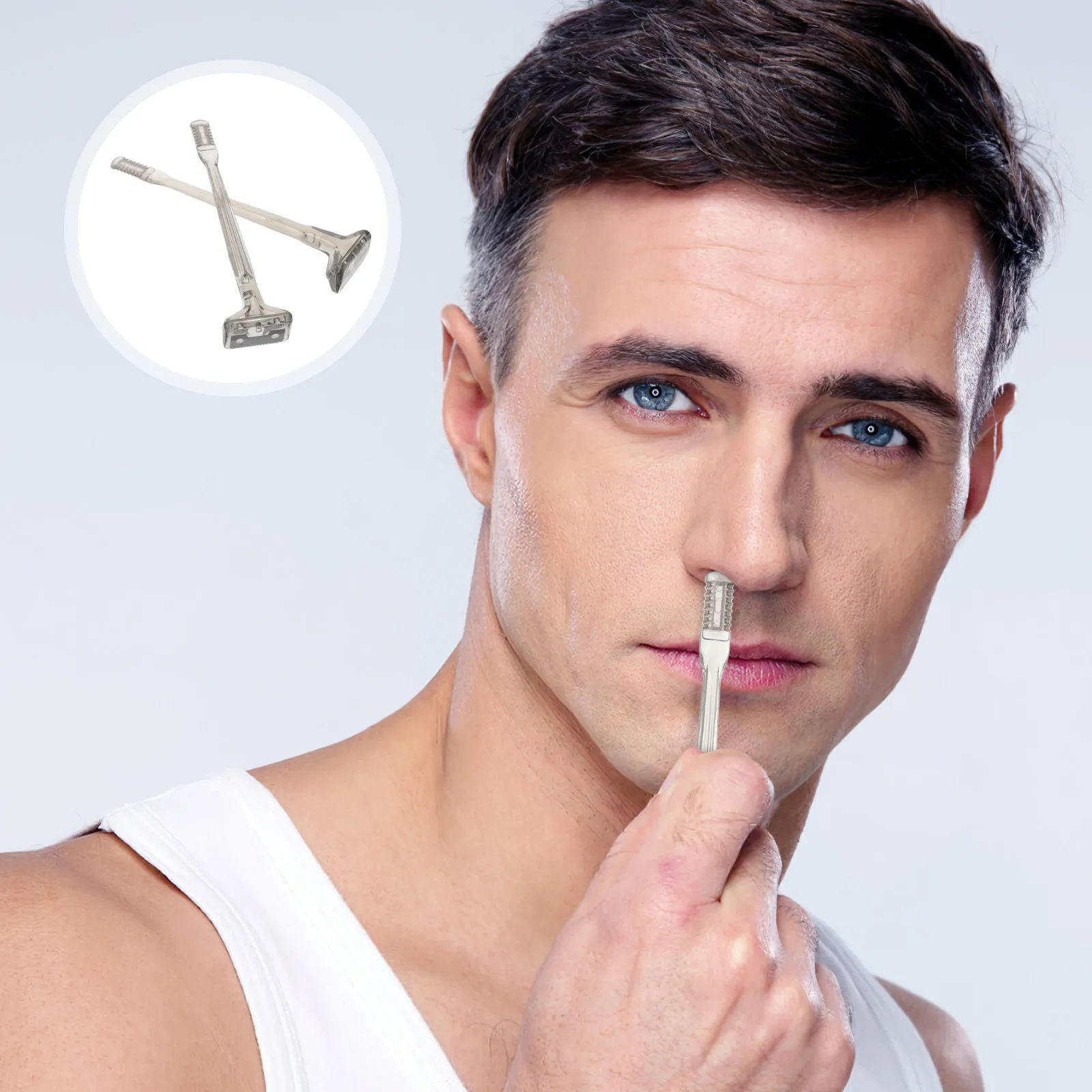

2Pcs Nasal Hair Trimmer Manual Dual-Sided for Sensitive Skin Portable Compact Travel Size Ear and Face Hair Removal Device