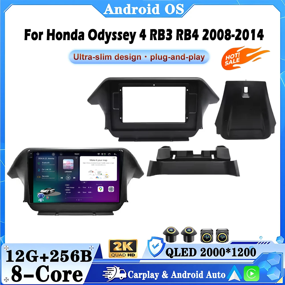 Android 16 para Honda Odyssey 4 RB3 RB4 2008-2014 Radio de coche pantalla táctil inalámbrica Carplay reproductor Multimedia estéreo para coche 4G WFI