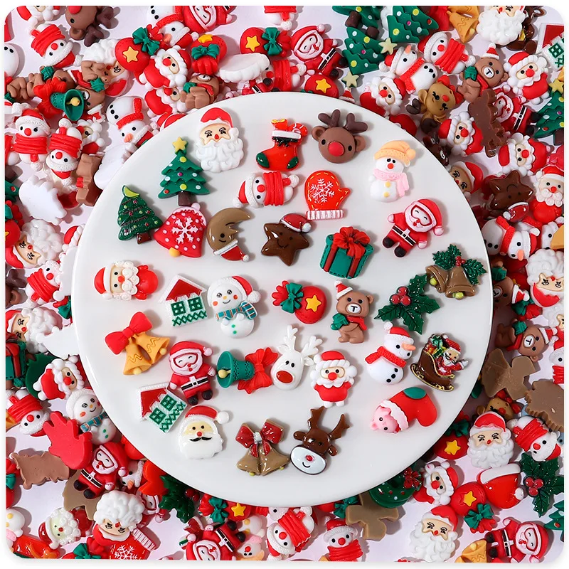 20Pcs Christmas Resin Flatback Kawaii Snowman Reindeer Embellishments for Christmas Nail DIY Resins Jewelry Making Decorations