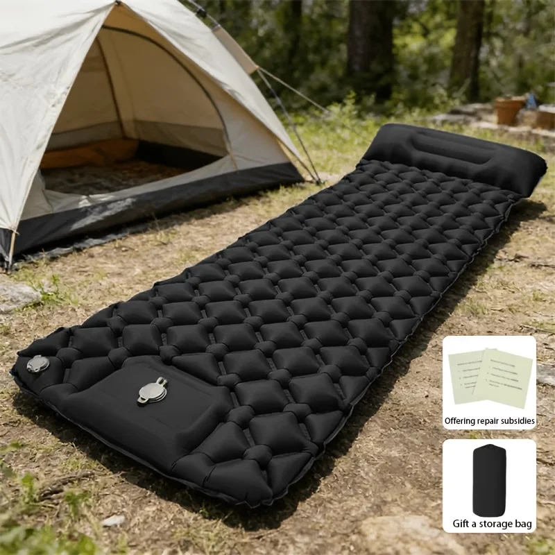Inflatable Sleeping Pad with Pillow, Foot Pump Included, Quick Inflation, Moisture-Proof Compact Mattress for Camping