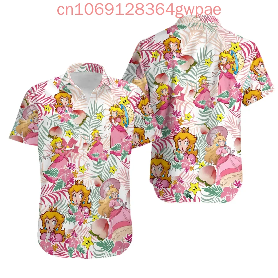 Super Mario Princess Peach Hawaiian Shirt Men's Casual Short Sleeve Shirt Mario Bros.Beach Shirt Fashion Resort Hawaii Shirt