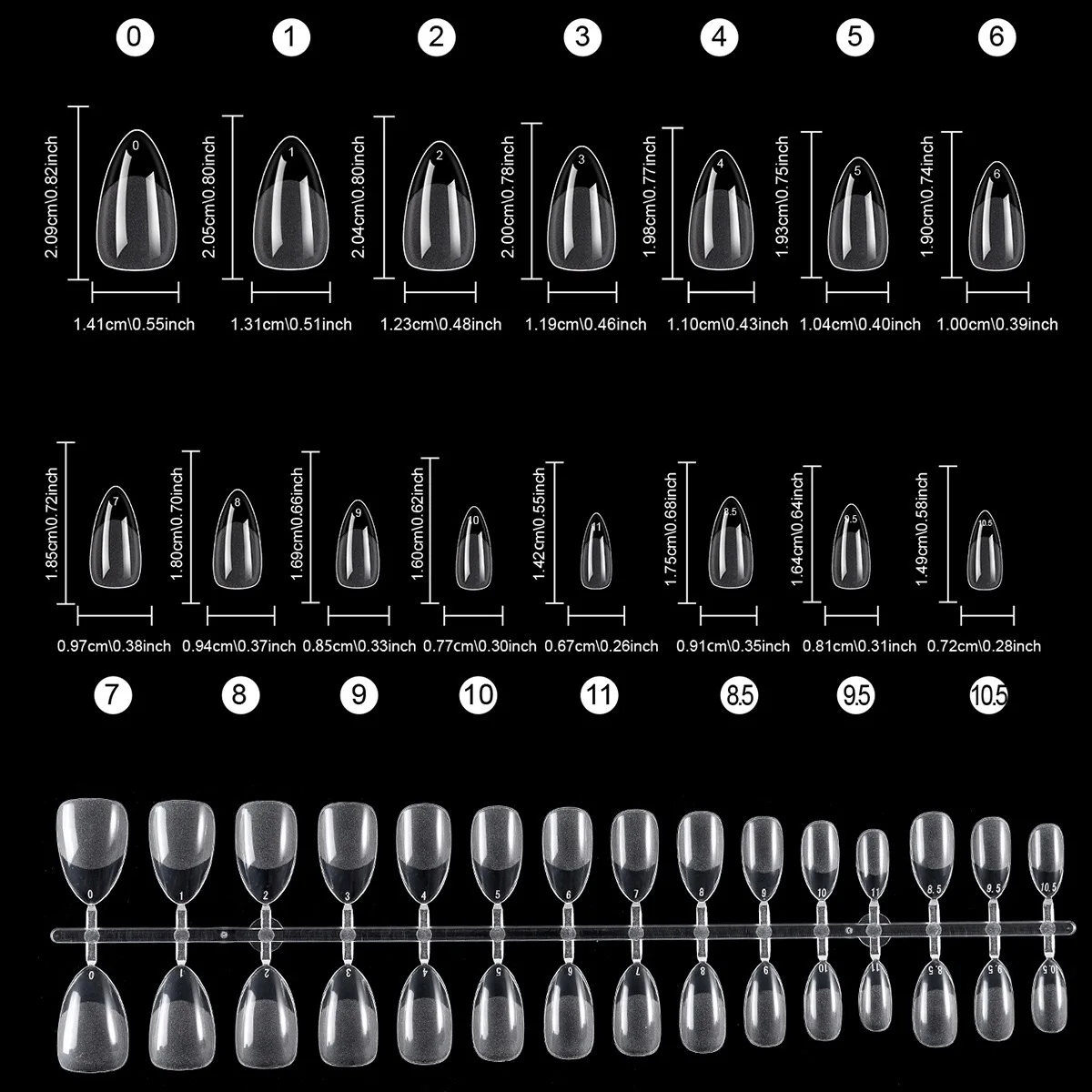 HOTWAY 120/240/300 pieces, short almond shaped fake nail patch, size 15 transparent semi matte acrylic nail tip, DIY wearable na