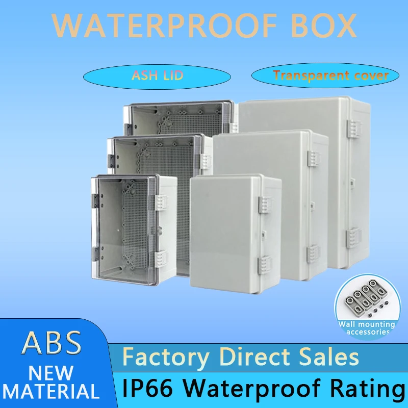 IP66 outdoor waterproof power box, transparent/grey cover electronic housing distribution box, ABS new material junction box