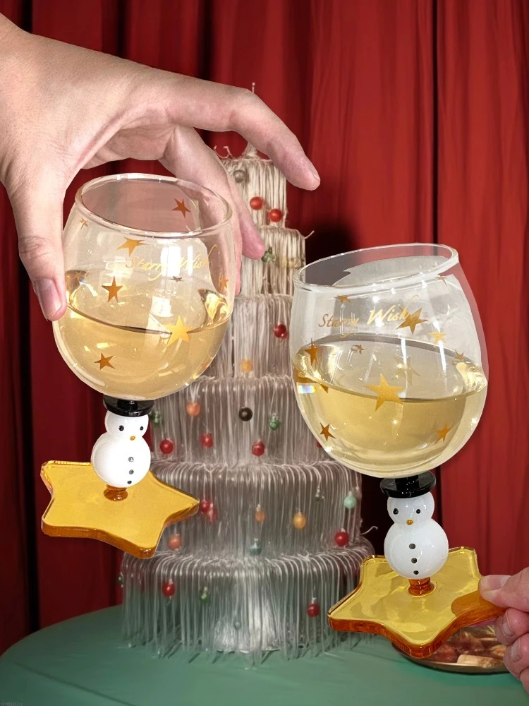 

Snowman&Star High Footed Red Wine Glass Creative Champagne Cocktail Glass Christmas New Year Gift Box