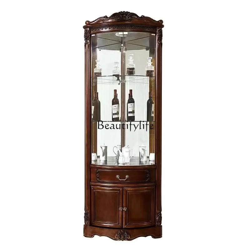 

American wine cabinet living room solid wood glass door European household corner corner cabinet