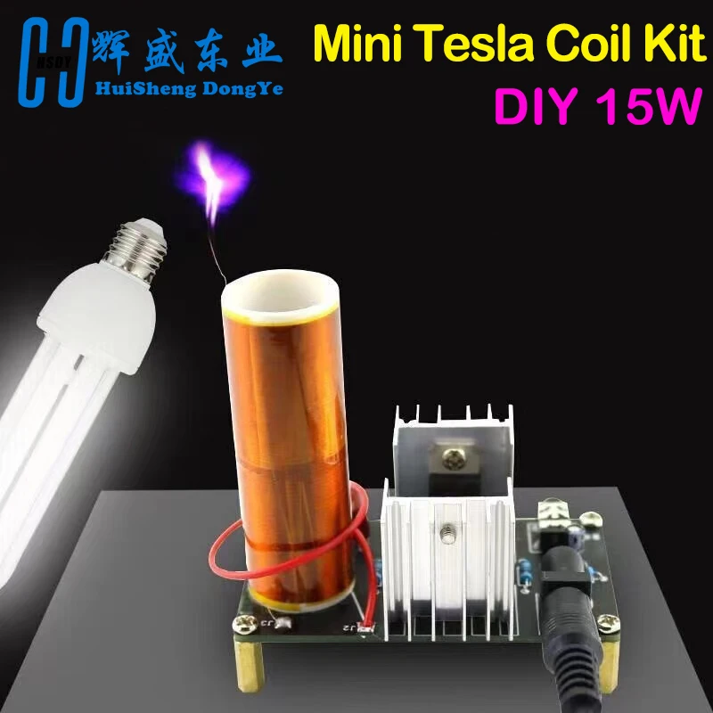 1 Set Mini Tesla Coil Kit 15W Mini Music Tesla Coil Plasma Speaker Tesla Wireless Transmission DC 15-24V DIY Kits