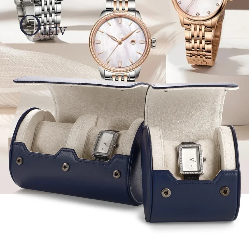 

Navy Blue Leather Watch Box with Soft Suede Lining, Portable Watch Storage Box for 2 Watches, Ideal for Protecting and Organizer